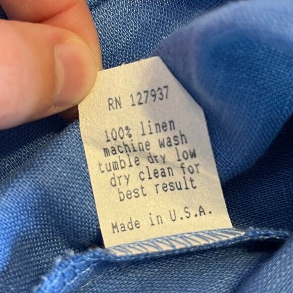 Christopher Calvin Blue Linen Ruffle V Neck 3/4 Sleeve Blouse Pullover Top S - Picture 6 of 8